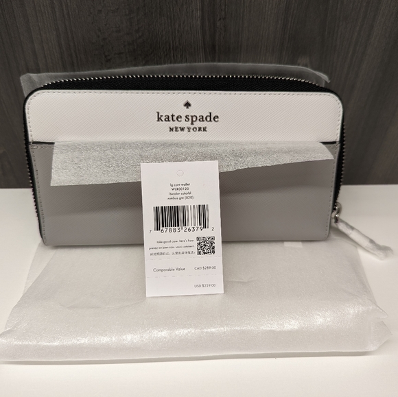 Kate Spade NWT Staci Large Continental Wallet Grey/White - Picture 1 of 6